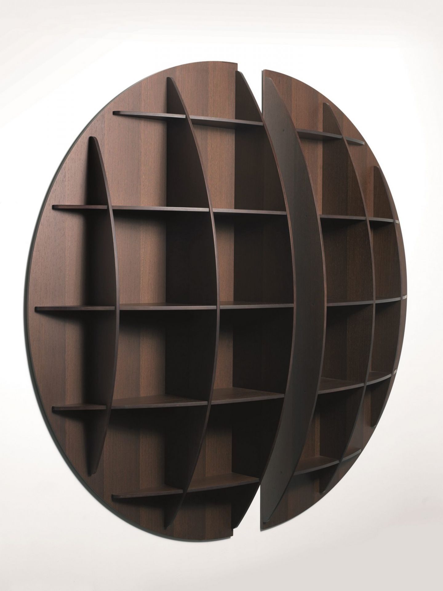Continental 2 Sphärisches Bücherregal Holz Nussbaum Industrie Carnovali